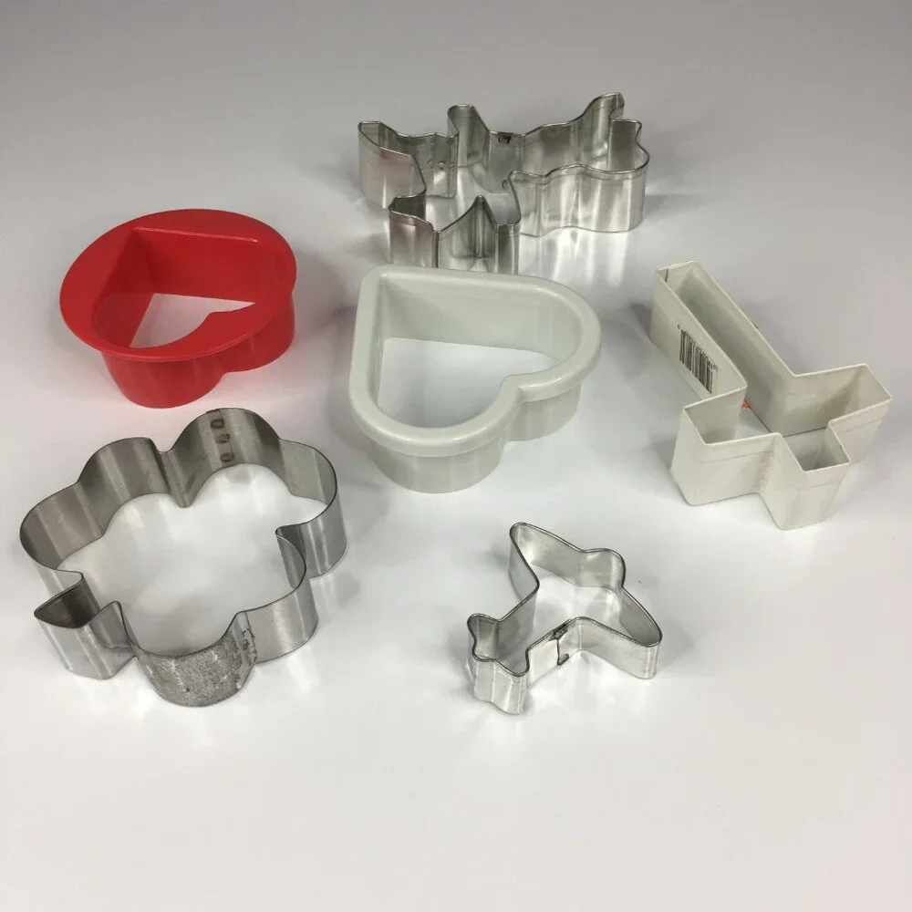 6 Cookie Cutters Various Shapes Carousel Hearts Cross Shamrock Clover Airplane